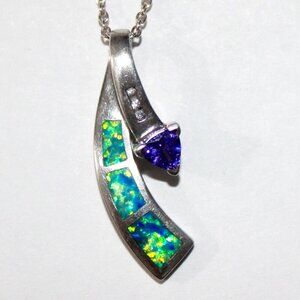 Sterling Silver Faux Opal Amethyst Necklace
